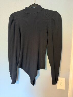 Abercrombie & Fitch Black Ribbed Puff-Sleeve Bodysuit